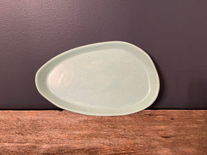 Oblong speckled green plate - 1